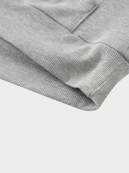 Ribbed Half Zip Hoodie Tee-Heathered Grey