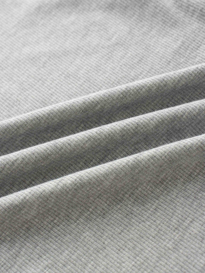 Ribbed Half Zip Hoodie Tee-Heathered Grey