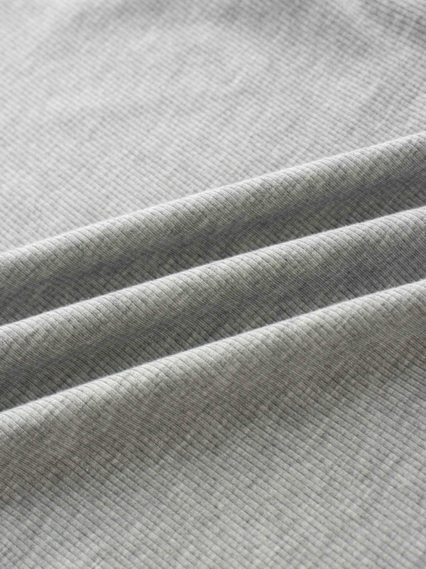 Ribbed Half Zip Hoodie Tee-Heathered Grey