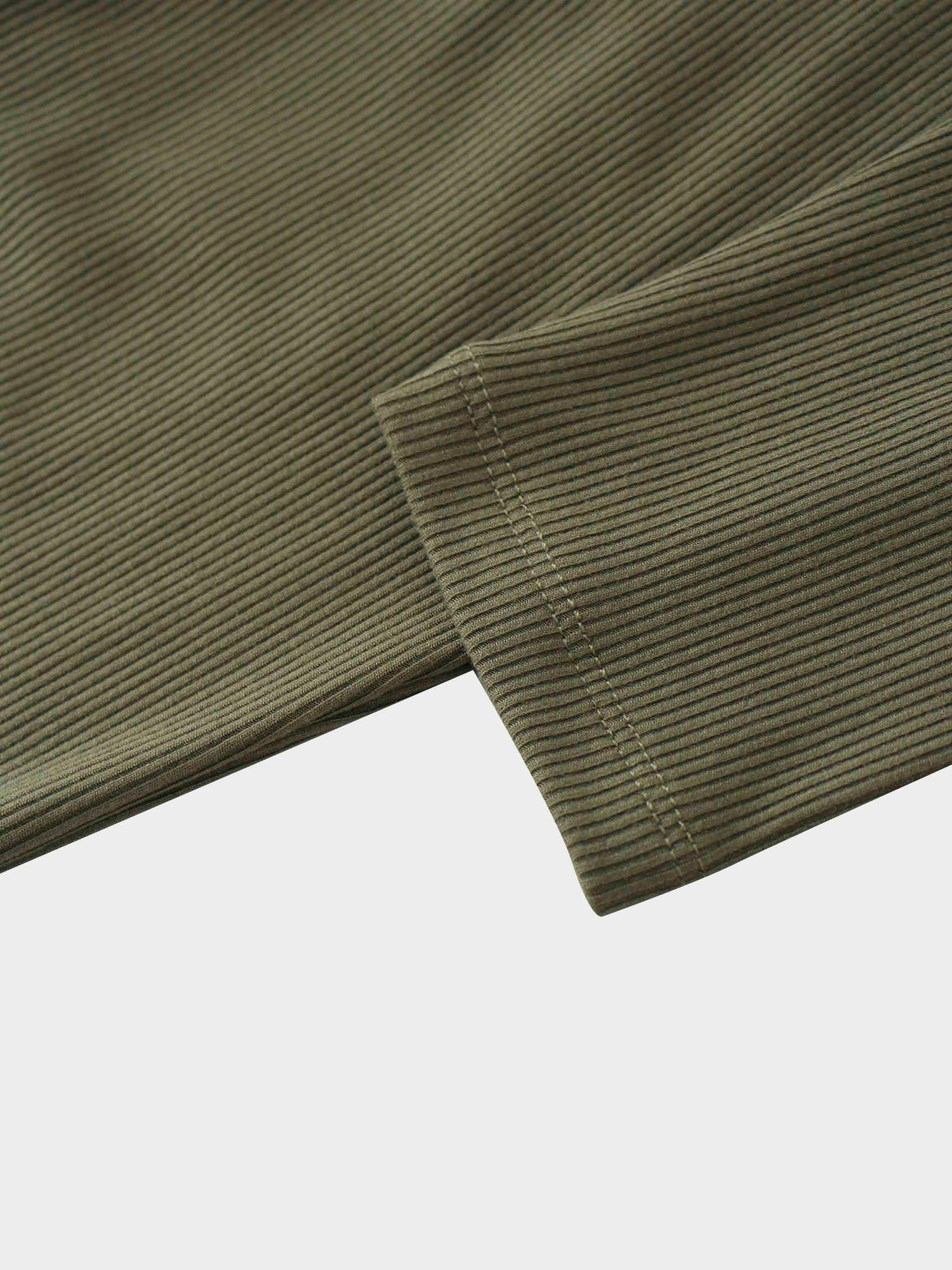 Ribbed Half Zip Hoodie Tee-Olive Green