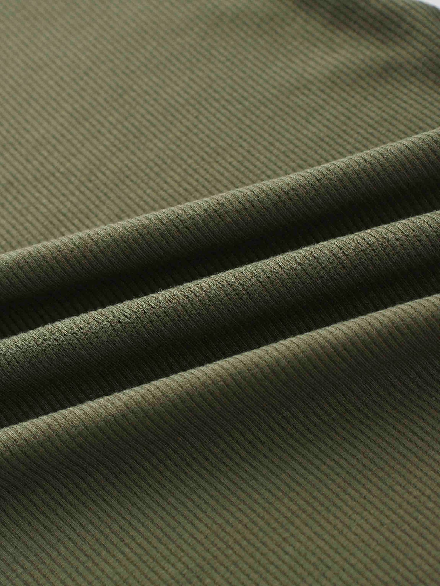 Ribbed Half Zip Hoodie Tee-Olive Green