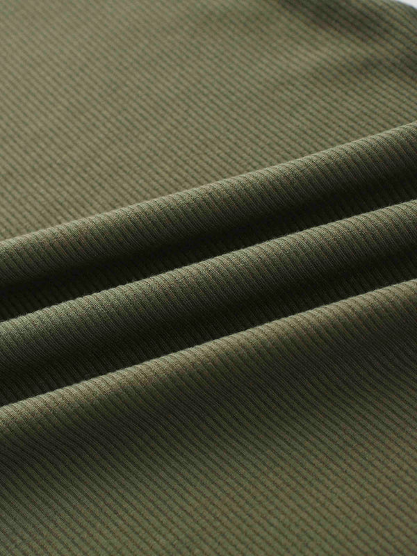 Ribbed Half Zip Hoodie Tee-Olive Green
