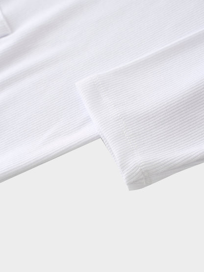 Ribbed Half Zip Hoodie Tee-White
