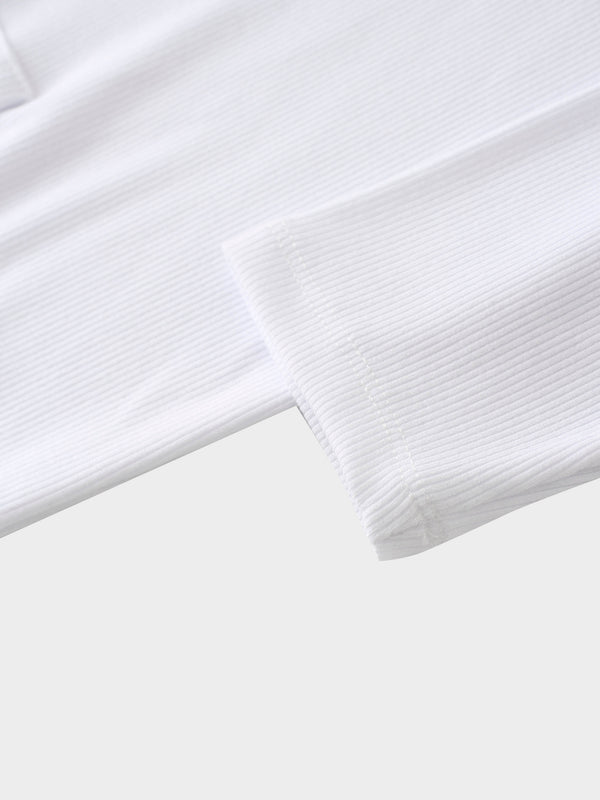 Ribbed Half Zip Hoodie Tee-White