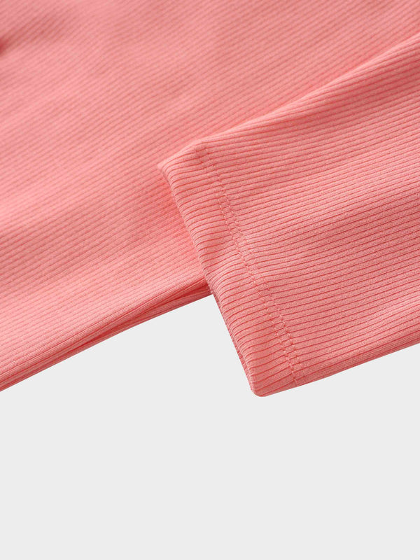 Ribbed Half Zip Hoodie Tee-Coral Pink
