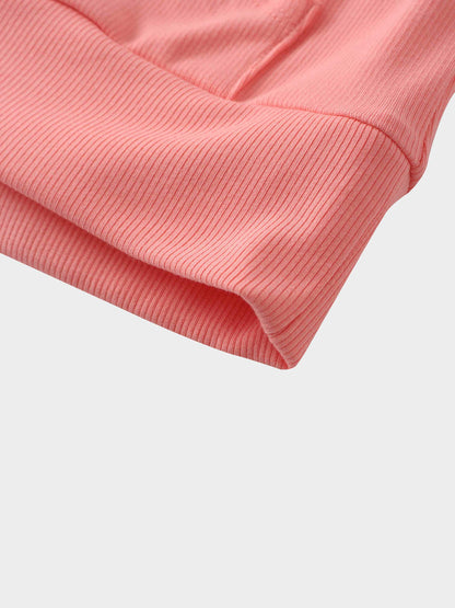 Ribbed Half Zip Hoodie Tee-Coral Pink