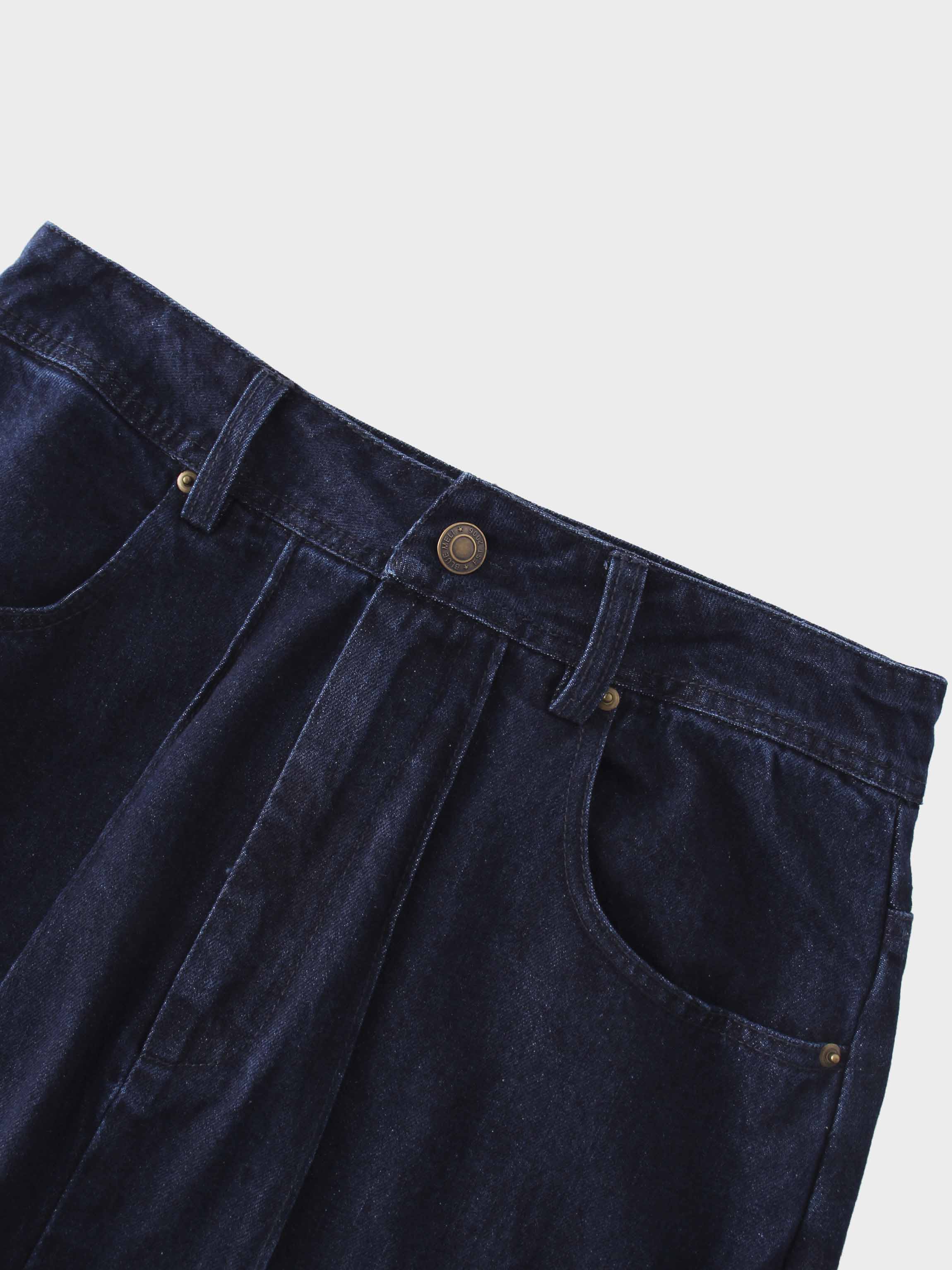 Denim Seamed Skirt-Dark Blue