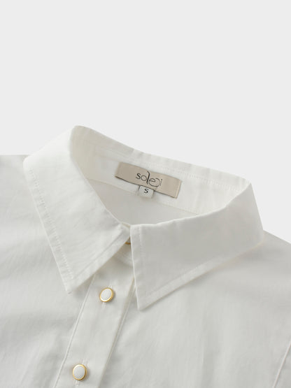 Princess Cut Puff Sleeve Cotton Blouse-White