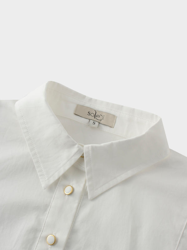 Princess Cut Puff Sleeve Cotton Blouse-White