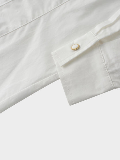 Princess Cut Puff Sleeve Cotton Blouse-White