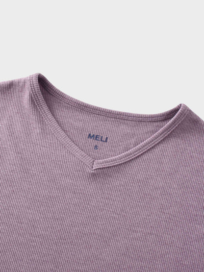 RIBBED HIGH V 3Q-LAVENDER HEATHER