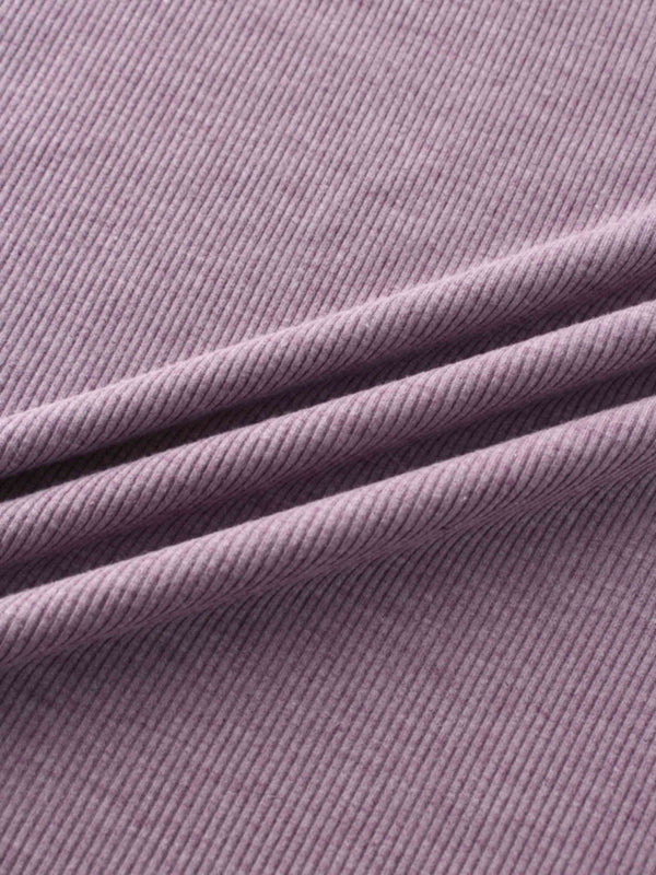 RIBBED HIGH V 3Q-LAVENDER HEATHER