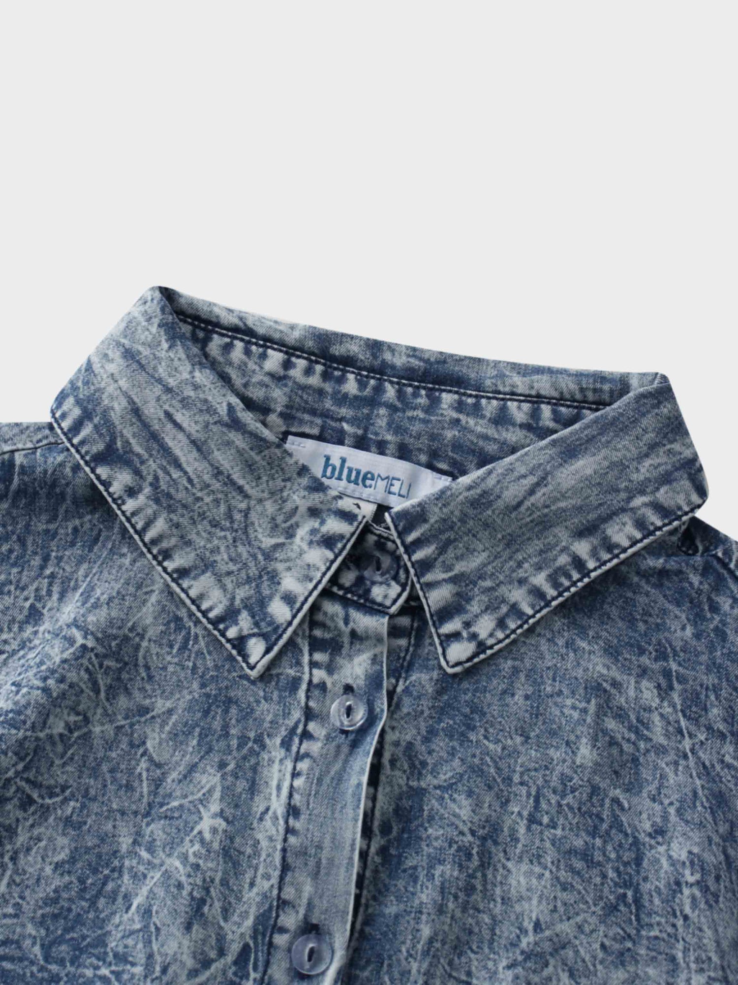 Denim Button Down Blouse-Washed Blue
