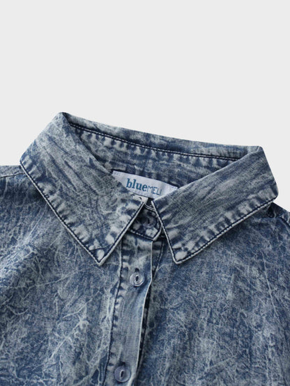 Denim Button Down Blouse-Washed Blue