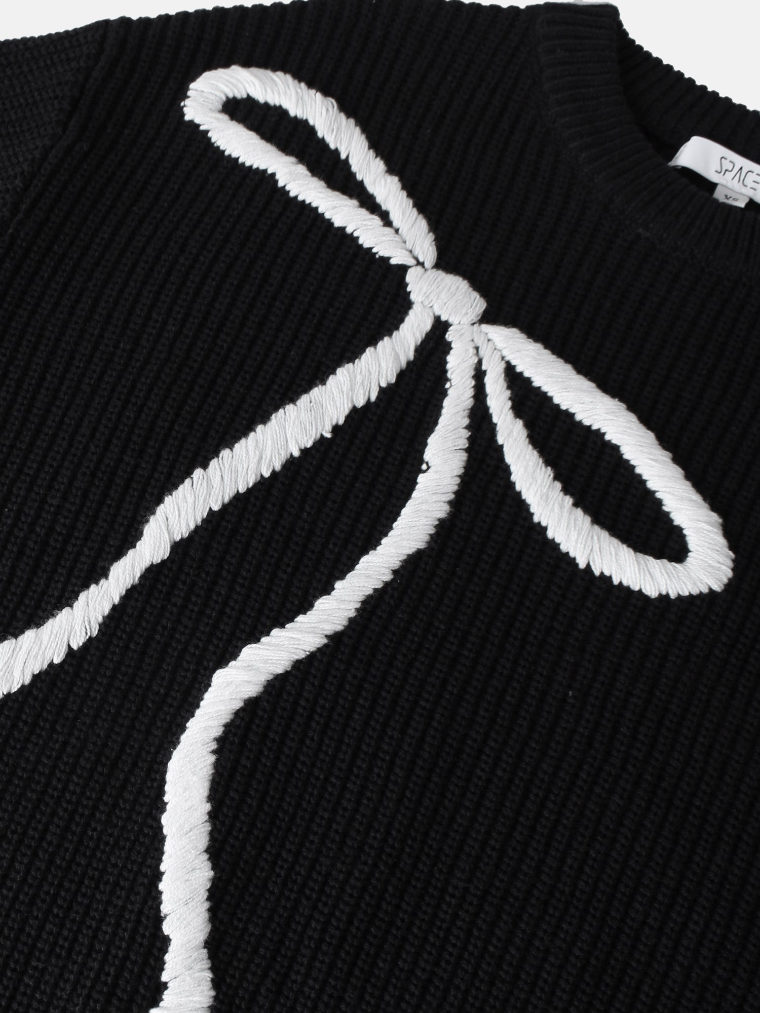 Embroidered Bow Sweater - Black/White