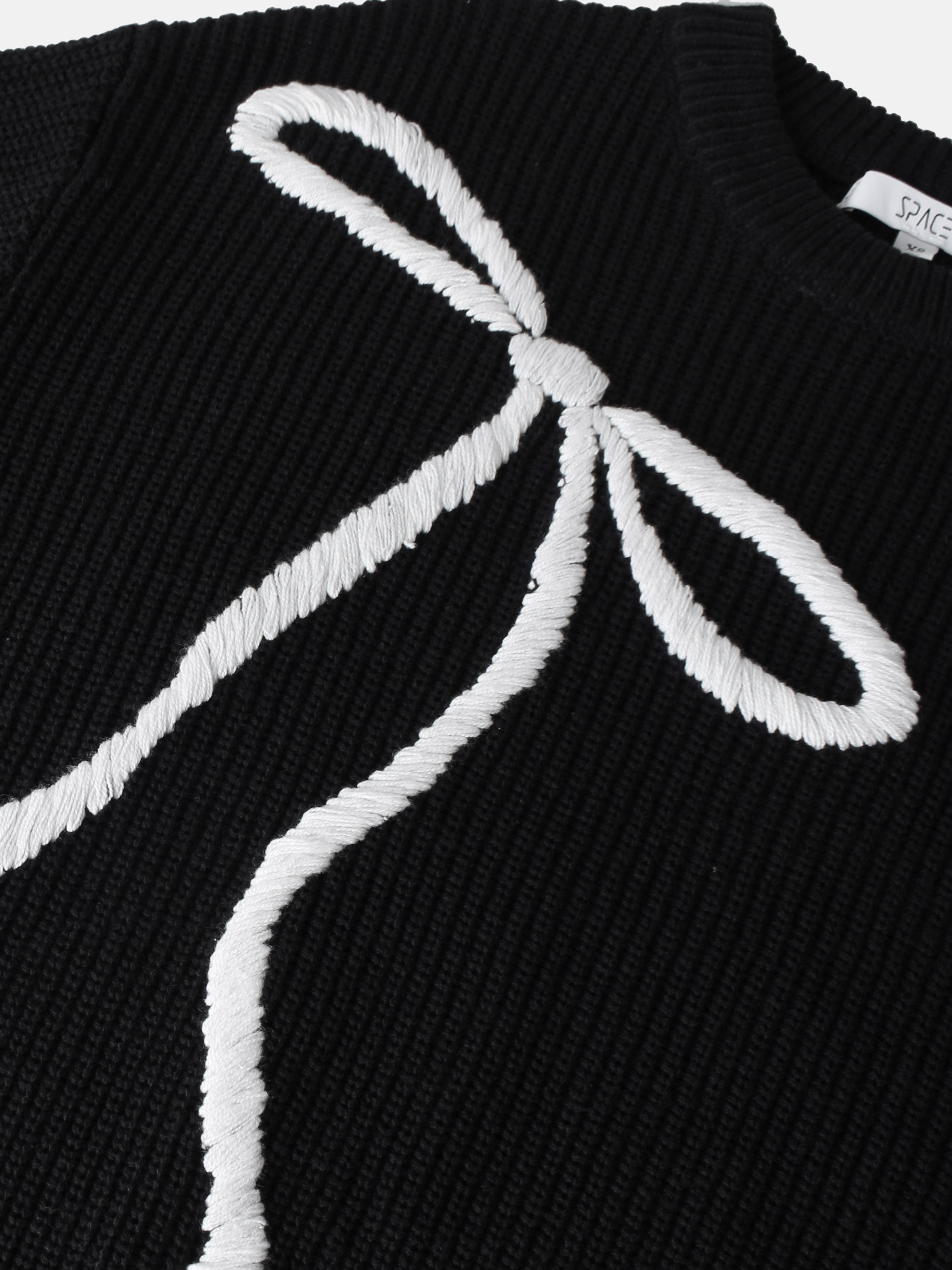 Embroidered Bow Sweater - Black/White