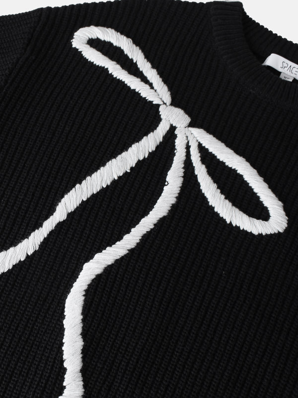 Embroidered Bow Sweater - Black/White