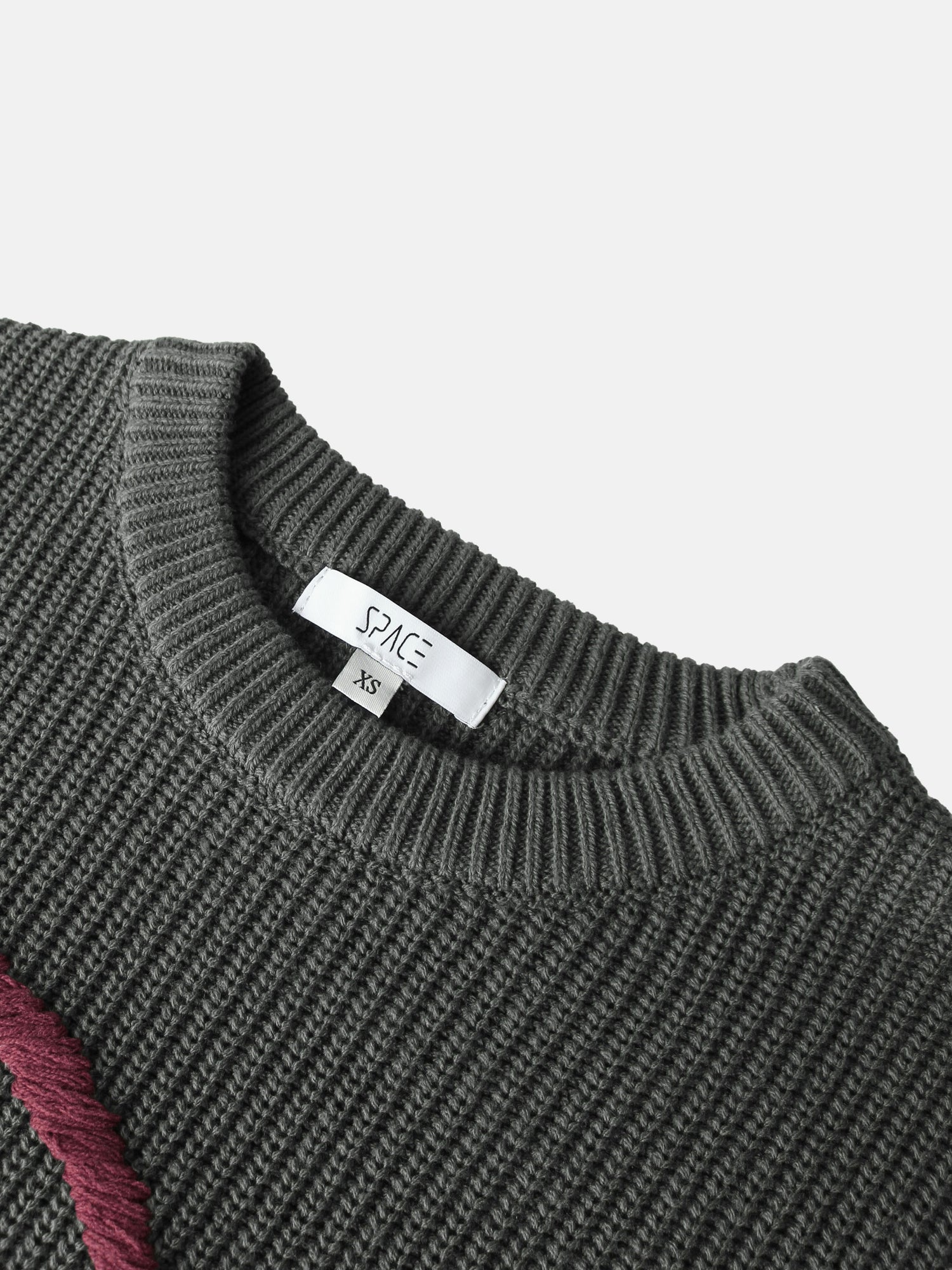 Embroidered Bow Sweater - Grey/Burgundy