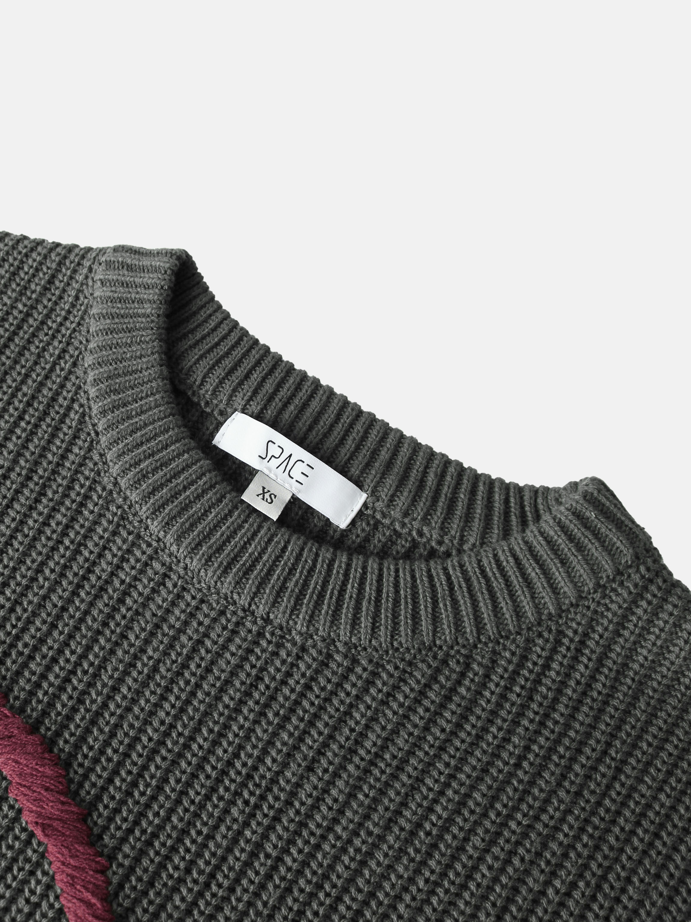 Embroidered Bow Sweater - Grey/Burgundy