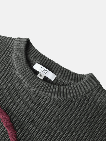 Embroidered Bow Sweater - Grey/Burgundy