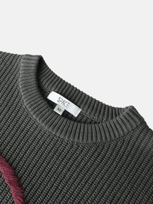 Embroidered Bow Sweater - Grey/Burgundy