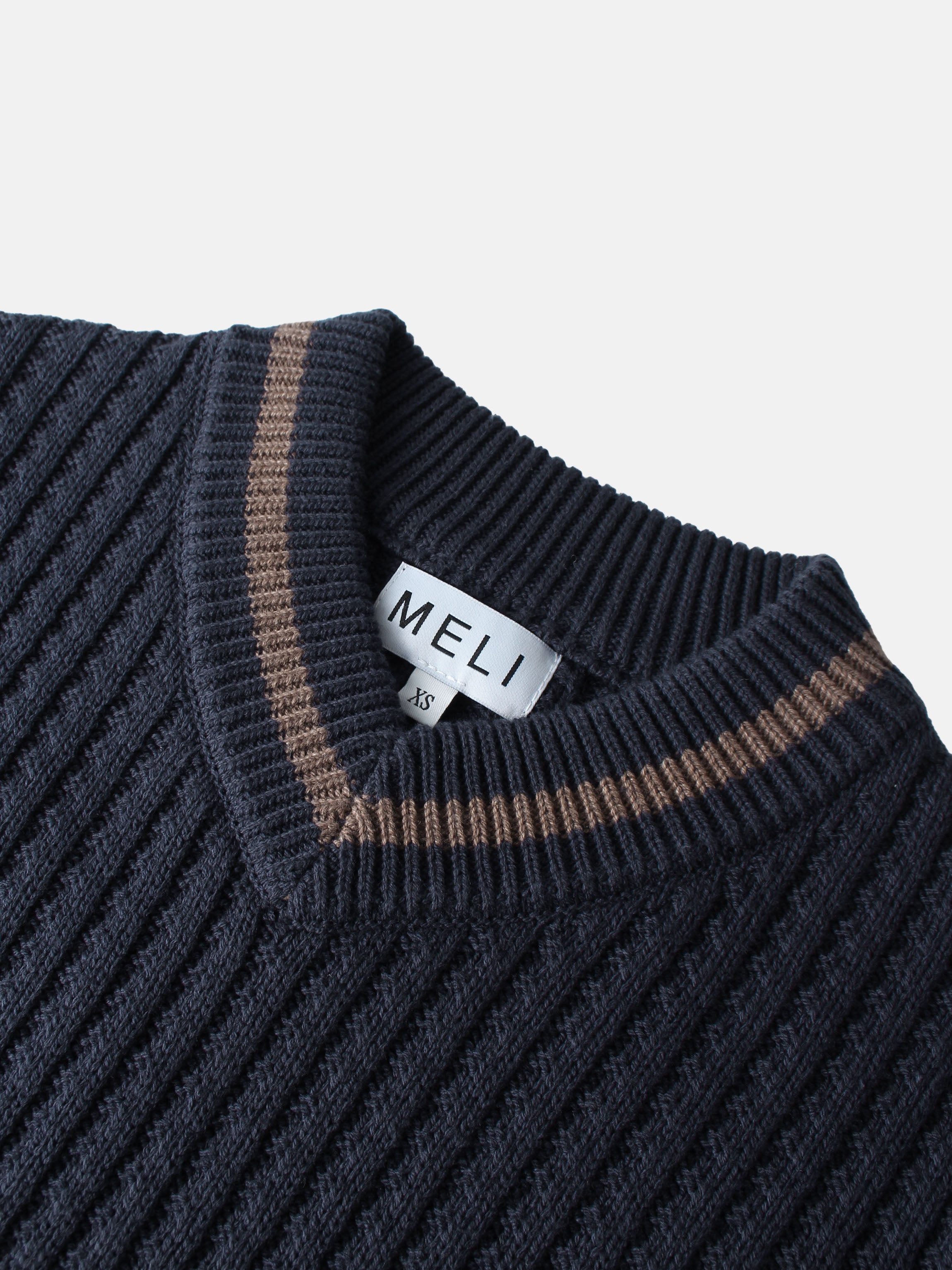 High V Waffle Sweater - Navy/Brown