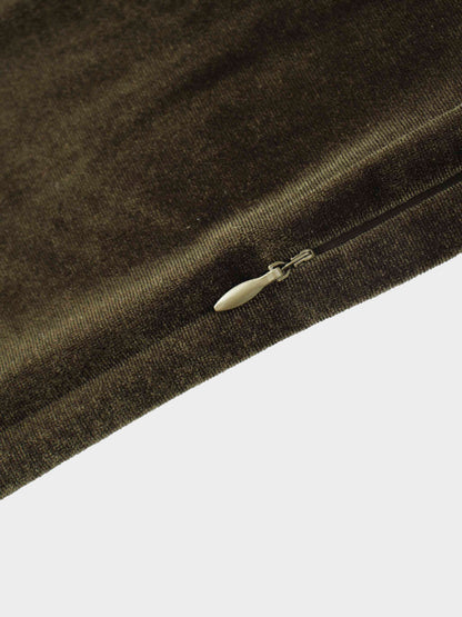 V-Neck Velour Slip Dress-Green
