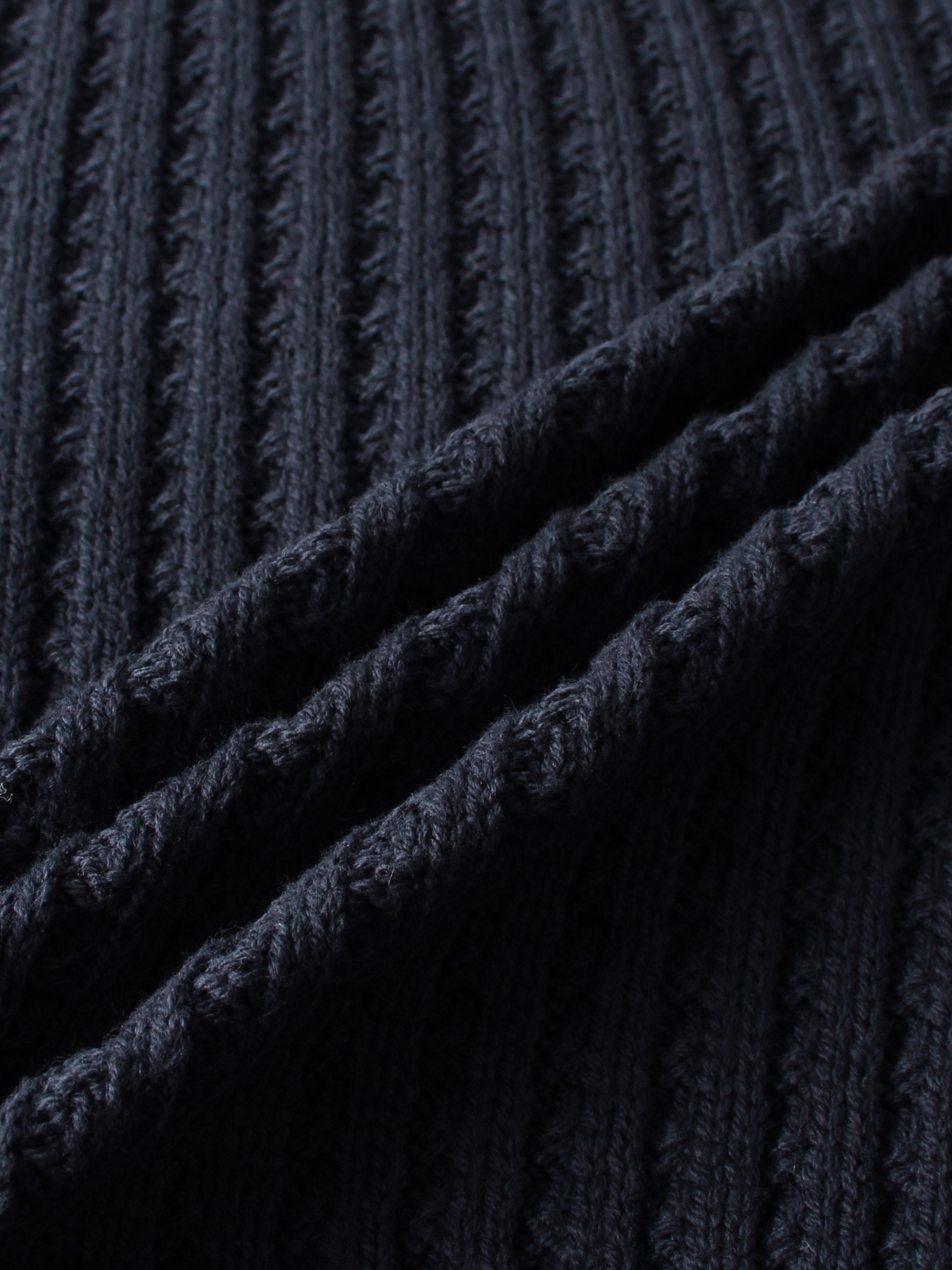 High V Waffle Sweater - Navy/Brown