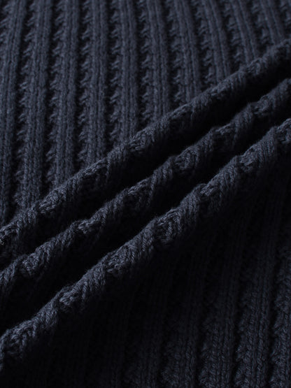 High V Waffle Sweater - Navy/Brown
