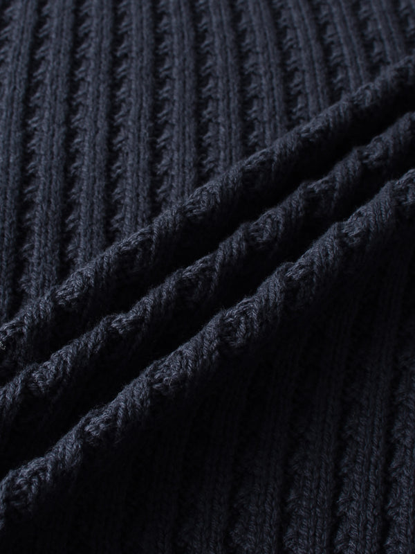 High V Waffle Sweater - Navy/Brown