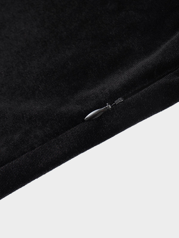 V-Neck Velour Slip Dress-Black