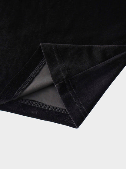 V-Neck Velour Slip Dress-Black