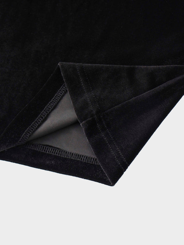 V-Neck Velour Slip Dress-Black