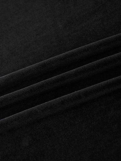 V-Neck Velour Slip Dress-Black