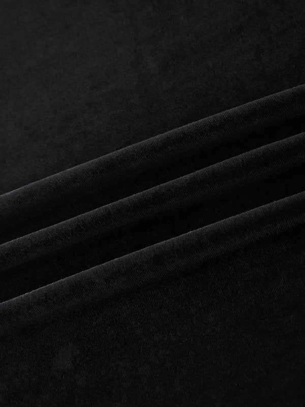 V-Neck Velour Slip Dress-Black
