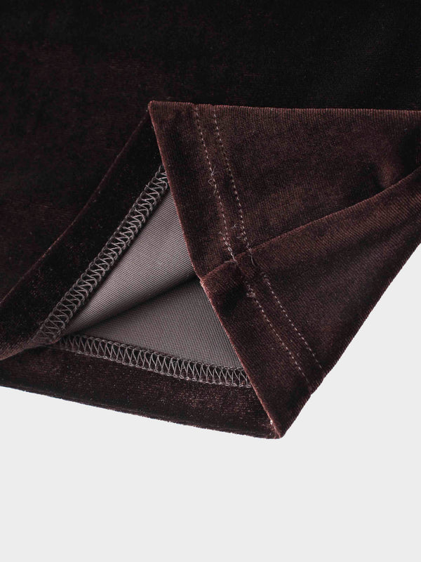 V-Neck Velour Slip Dress-Brown