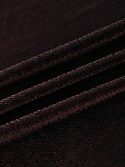 V-Neck Velour Slip Dress-Brown