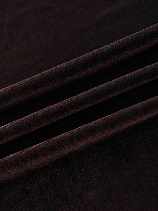 V-Neck Velour Slip Dress-Brown