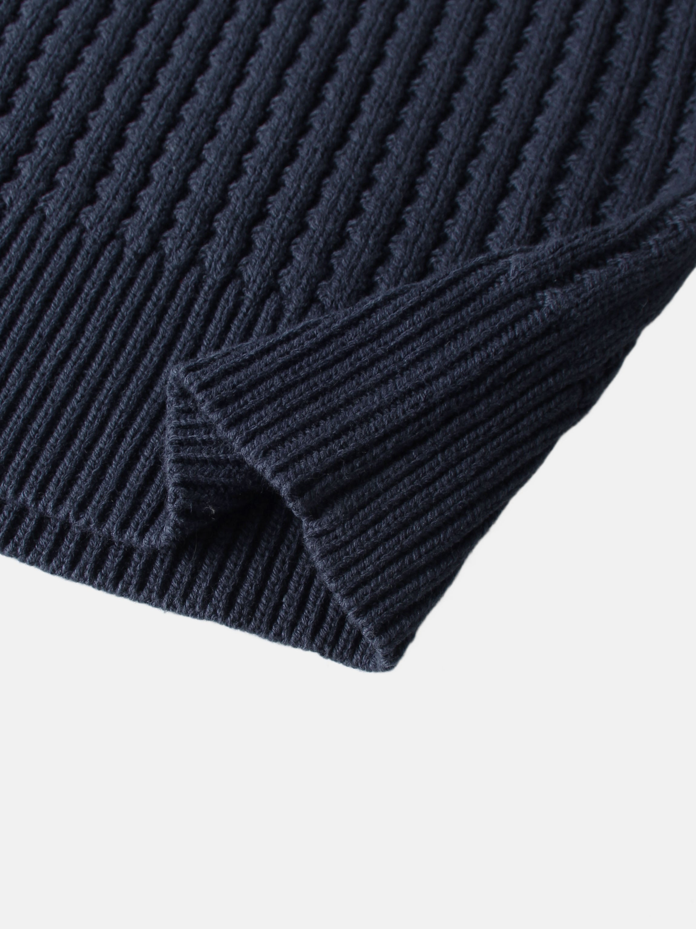 High V Waffle Sweater - Navy/Brown