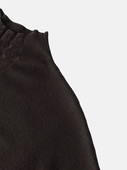 Thin Knit Center Cable Sweater - Chocolate Brown