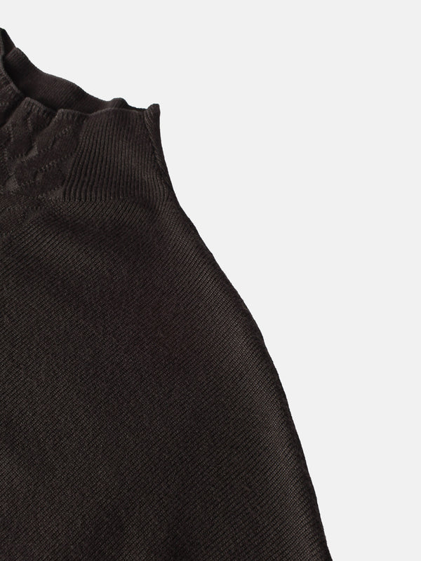 Thin Knit Center Cable Sweater - Chocolate Brown