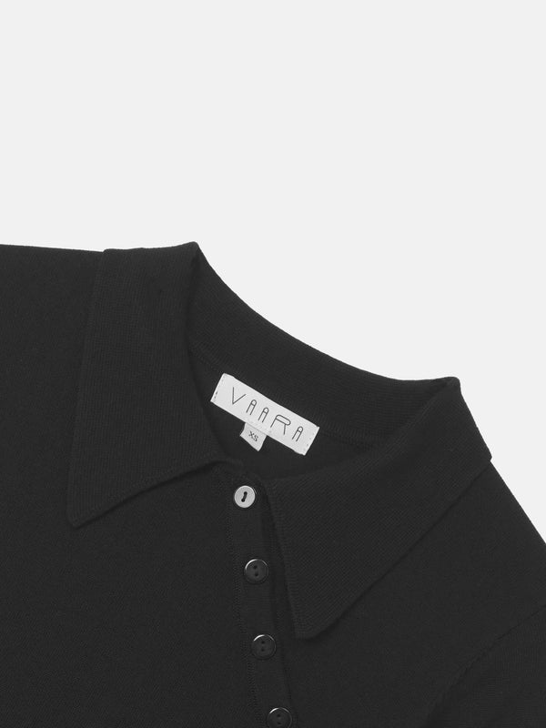 Asymmetrical Button Collar Sweater - Black