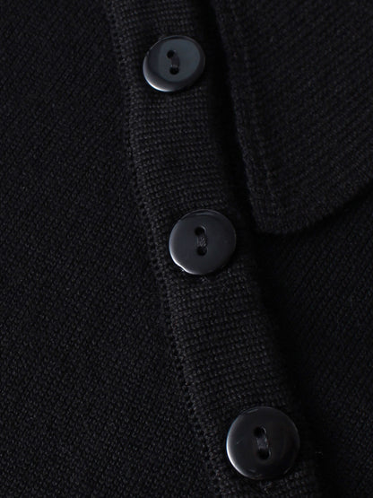 Asymmetrical Button Collar Sweater - Black