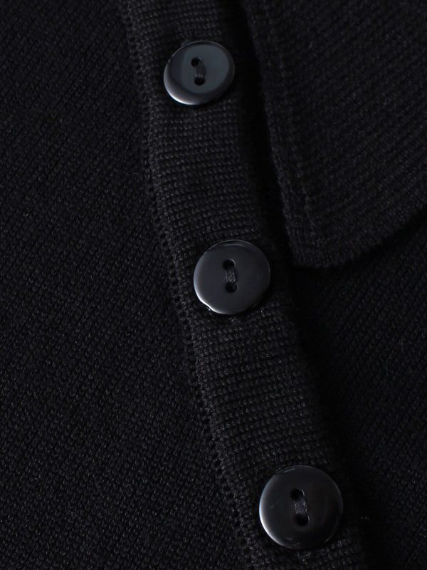 Asymmetrical Button Collar Sweater - Black