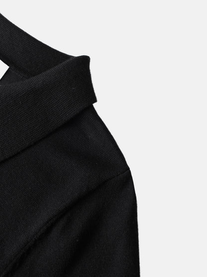 Asymmetrical Button Collar Sweater - Black