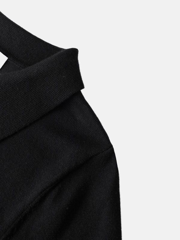 Asymmetrical Button Collar Sweater - Black