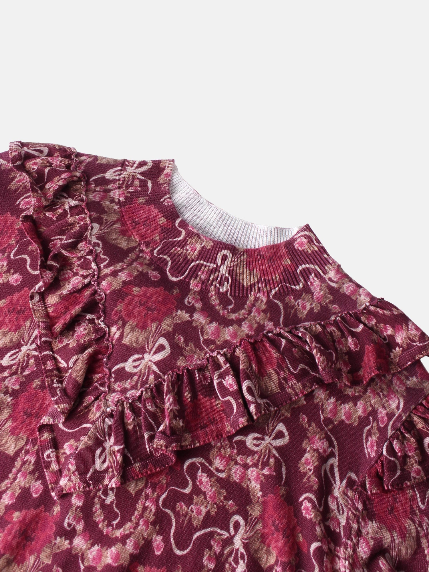 Double Ruffle Sweater - Burgundy Floral