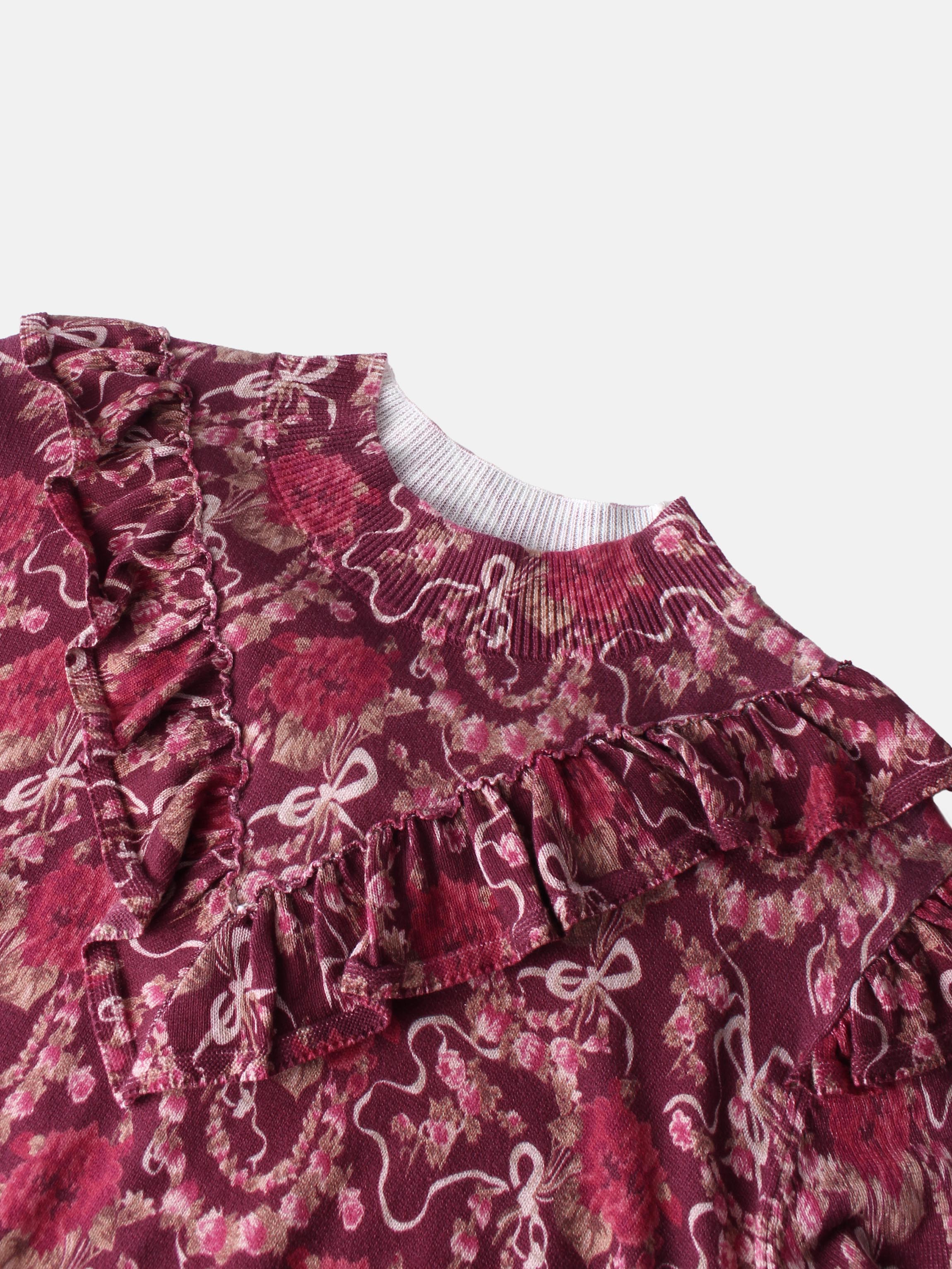 Double Ruffle Sweater - Burgundy Floral
