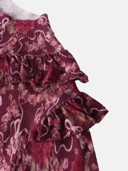 Double Ruffle Sweater - Burgundy Floral