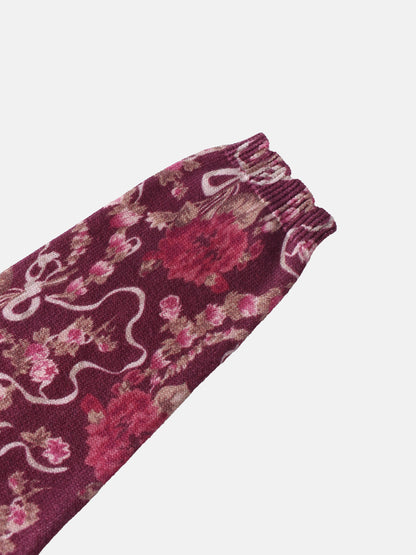 Double Ruffle Sweater - Burgundy Floral